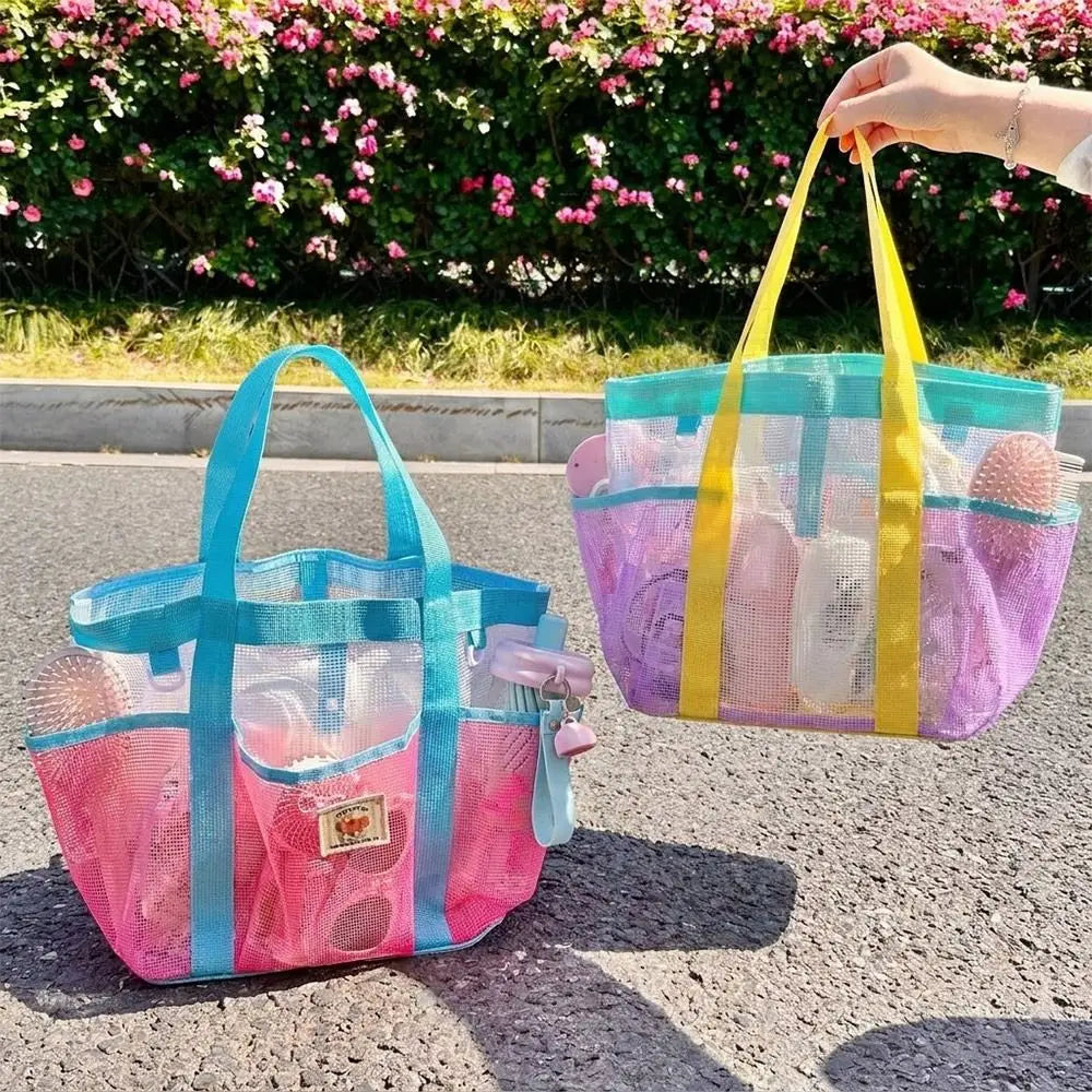Large Mesh Beach Tote Bag – Multi-Pocket Shoulder Bag