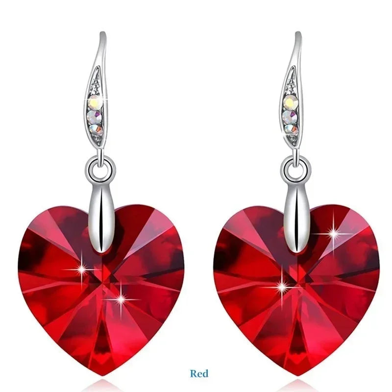 Red Crystal Heart Drop Earrings – Zinc Alloy Fashion Jewelry