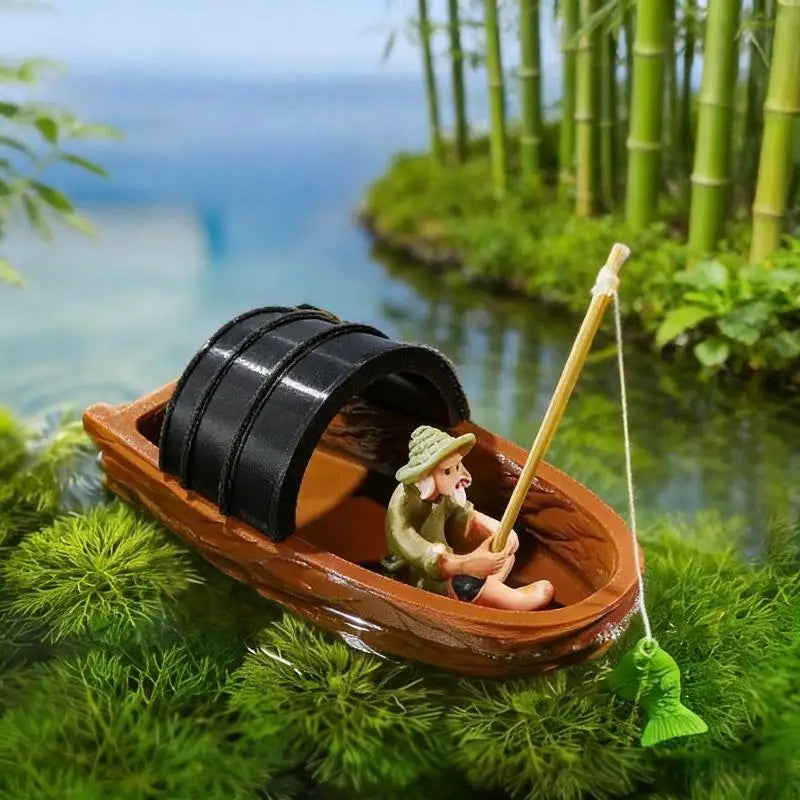 Floating Fisherman Boat Model Set – Aquarium & Pond Decor Aquarium Decoration Nixie A1