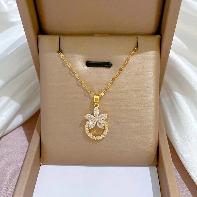Flower Hoop Pendant Necklace Gold Stainless Steel – Nixie Pendant Necklace Nixie