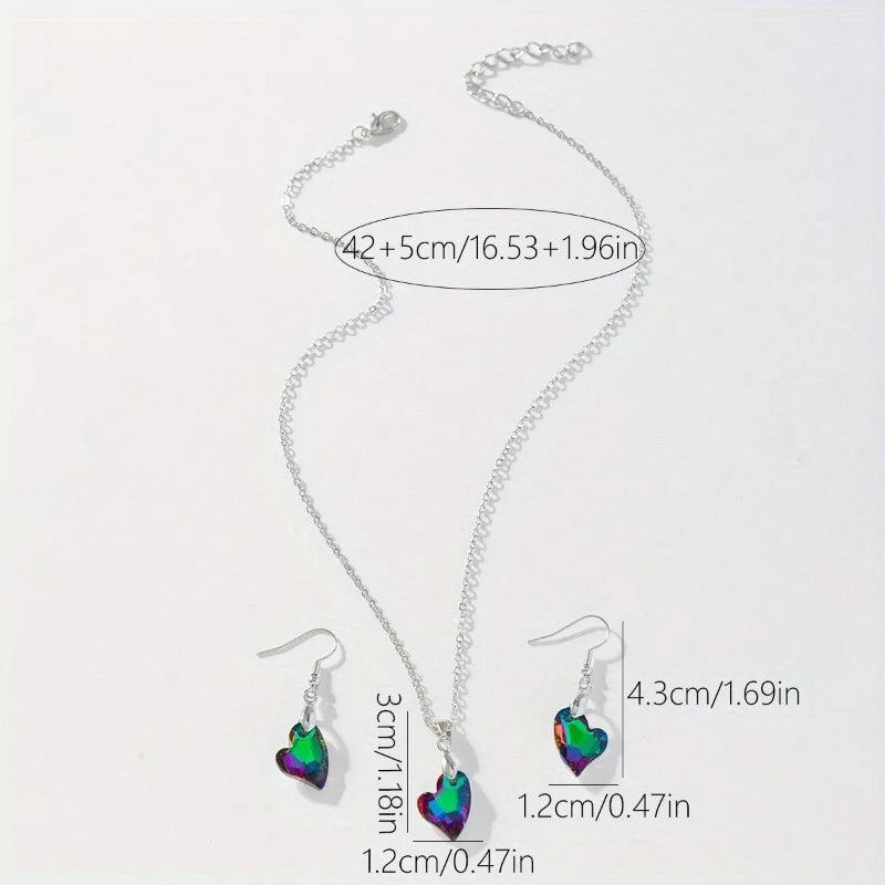 Crystal Heart Pendant Necklace & Earrings Set – 3 Pcs Gift Crystal Jewelry Set Nixie