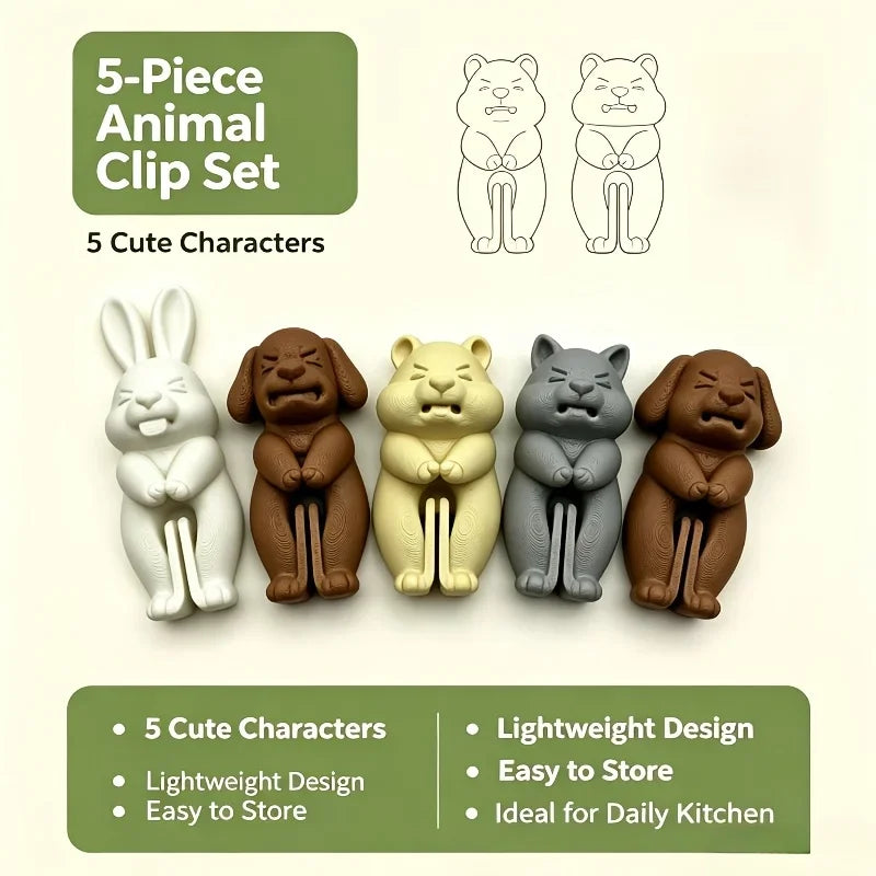 5pcs Cartoon Animal Food Bag Sealing Clips | Snack Storage Food Bag Clips Nixie