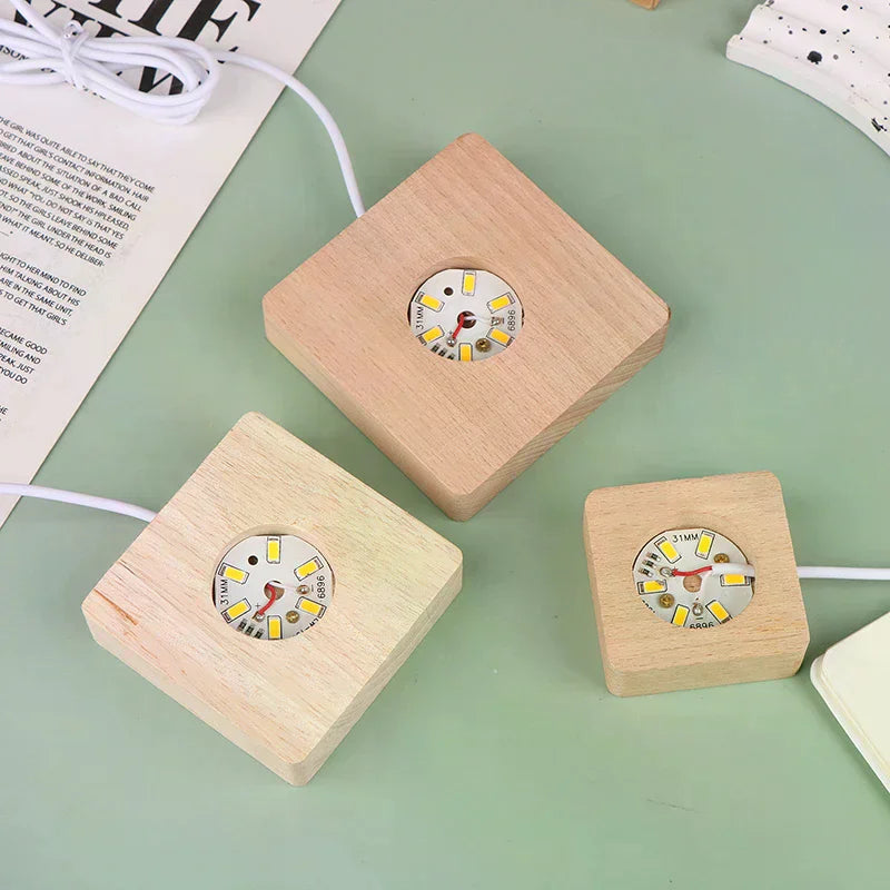 LED Solid Wood Square Night Light USB Lamp Base 5–10CM LED Night Light Base Nixie