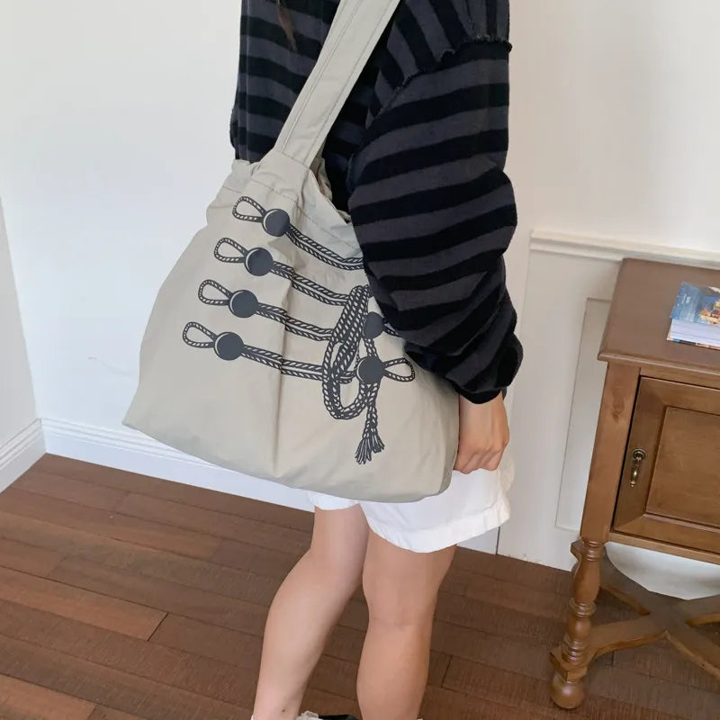 Retro Knot Print Large Tote Bag – Lightweight Women's Shoulder Bag