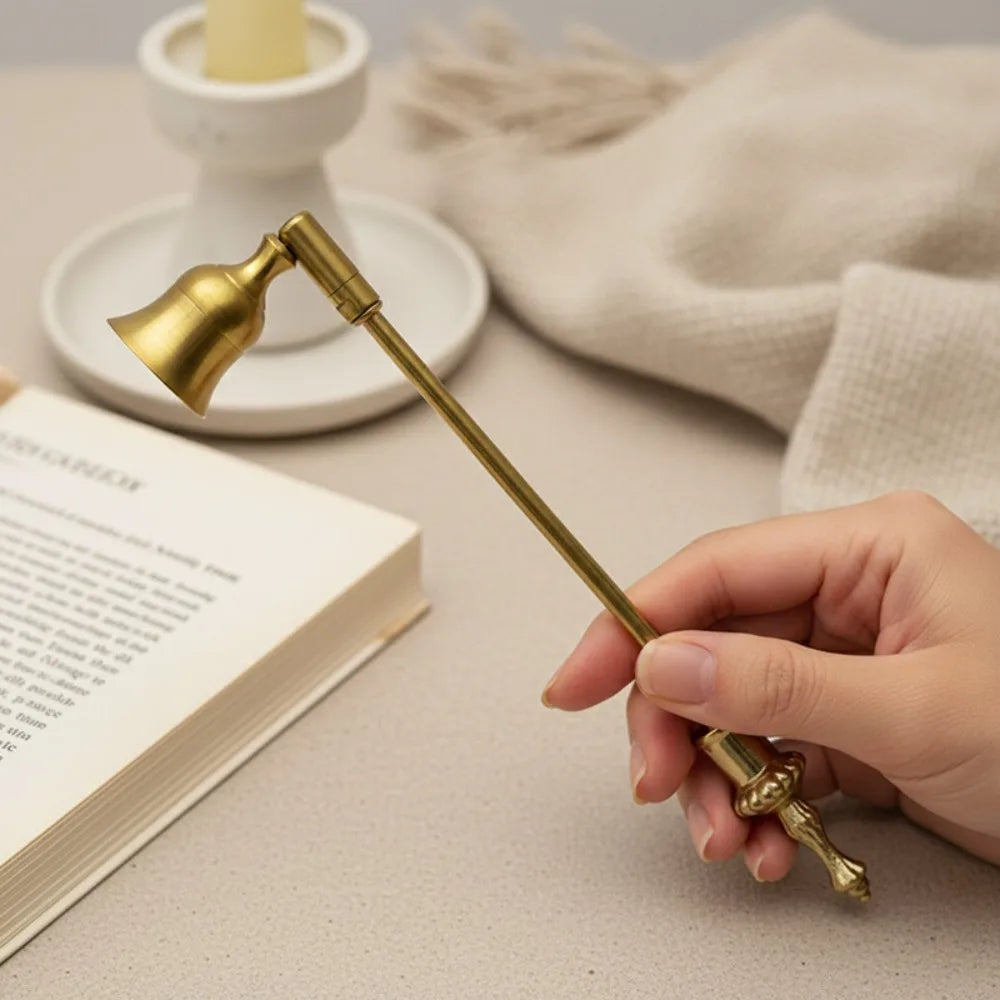 Bell-Shaped Metal Candle Snuffer Long Handle – Gold Home Décor Candle Snuffer Nixie