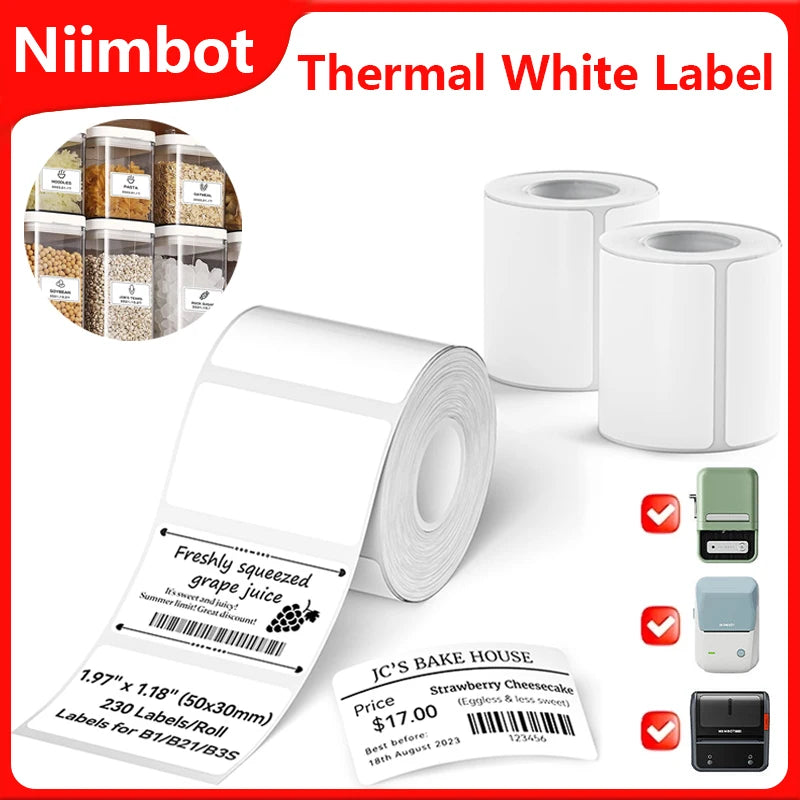 Niimbot White Thermal Label Roll 20–50mm Waterproof | B1 B21 B3S Thermal Label Roll Nixie