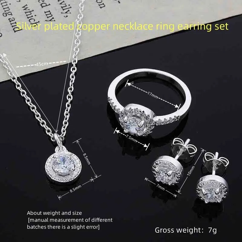 4-Piece Silver Zirconia Jewelry Set – Necklace, Ring & Earrings Jewelry Set Nixie