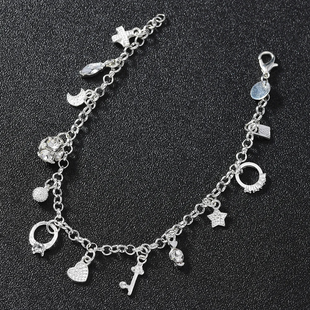 Women's Silver 13-Pendant Charm Bracelet – Fashion Jewelry Charm Bracelet Nixie
