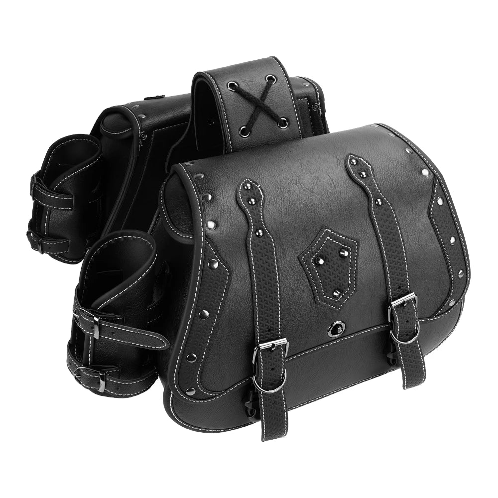 KEMITOUR Motorcycle Saddlebags PU Leather Throw Over Side Bags Motorcycle Saddlebags Nixie Type A Black
