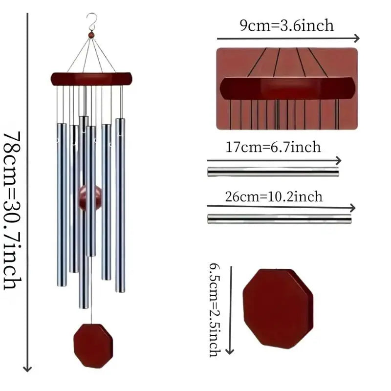 Retro Wood & Aluminum 6-Tube Wind Chime – Garden & Balcony Wind Chime Nixie one size