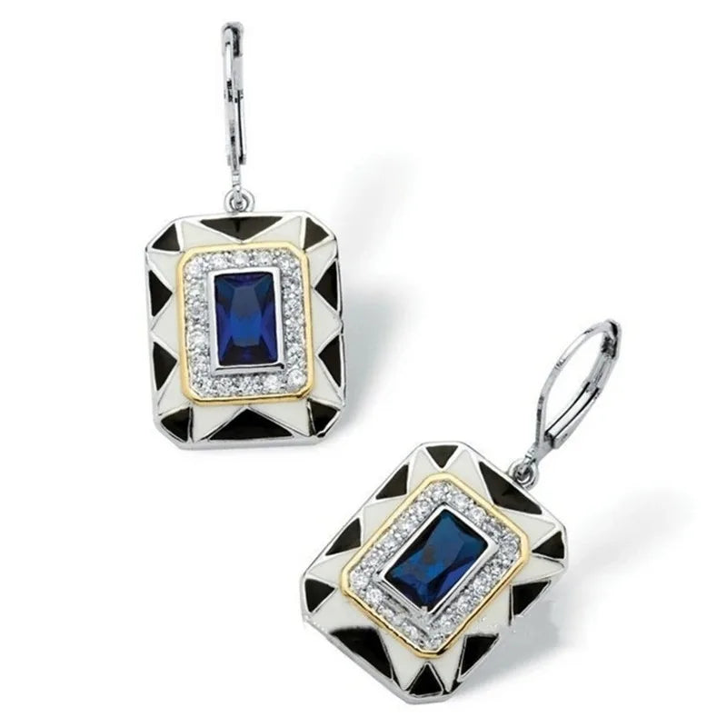 Blue Stone Art Deco Drop Dangle Earrings – Bridal Gift Drop Dangle Earrings Nixie