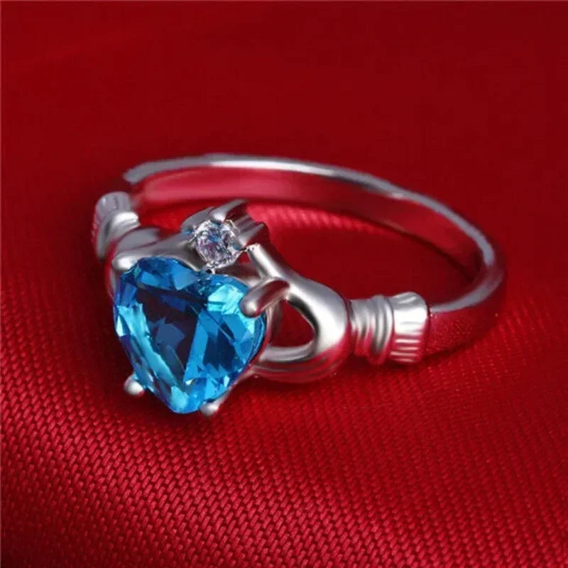 Silver Blue Zircon Crown Claddagh Ring – Sizes 6–10 Fashion Ring Nixie