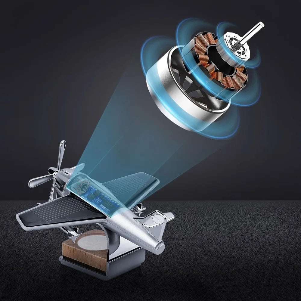 Solar Airplane Fragrance Diffuser – Alloy & Wood Home Car Decor