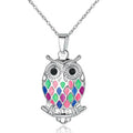 Owl Pendant Necklace | Simulated Opal Zinc Alloy Charm Owl Pendant Necklace Nixie MULTI