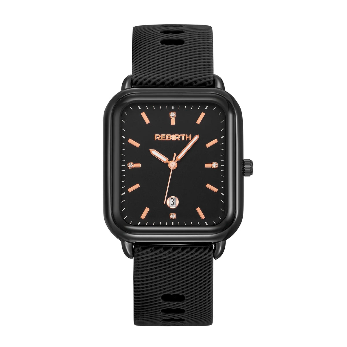 REBIRTH Women's Macaron Quartz Watch | Silicone Strap Calendar Women's Quartz Watch Nixie black