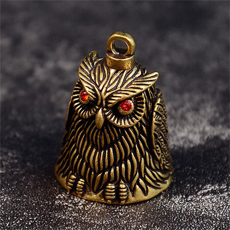 Vintage Owl Brass Bell Keychain – Feng Shui Car Pendant Brass Bell Keychain Nixie