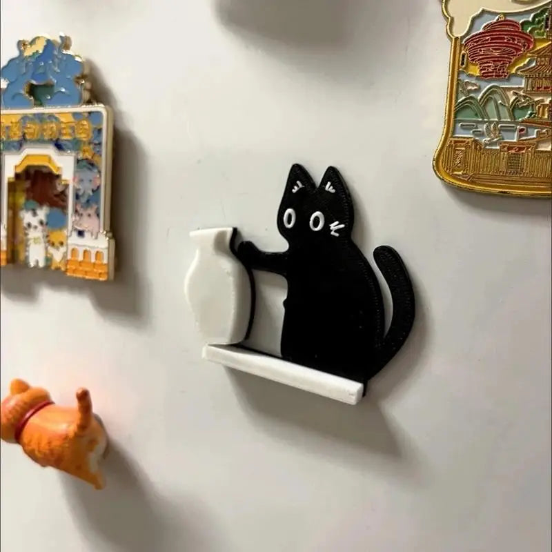 Magnetic Black Cat Pushing Vase – Cartoon Desktop Ornament Desktop Ornament Nixie
