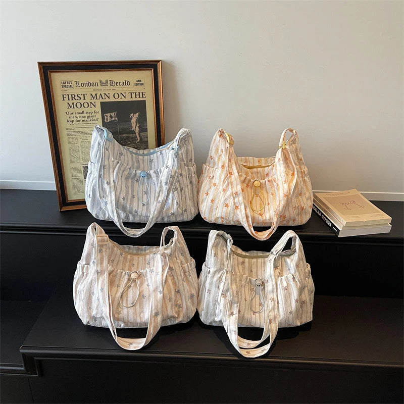 Japanese Minimalist Striped Canvas Dumpling Shoulder Bag