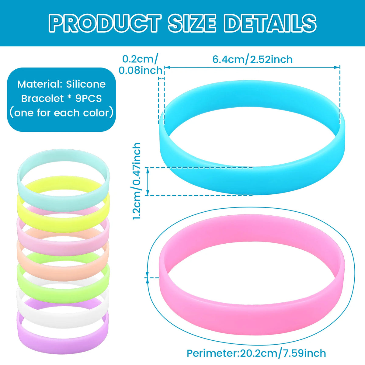 9-Pack Glow in the Dark Silicone Sport Bracelets Unisex Silicone Wristband Set Nixie mixed colors 9pcs