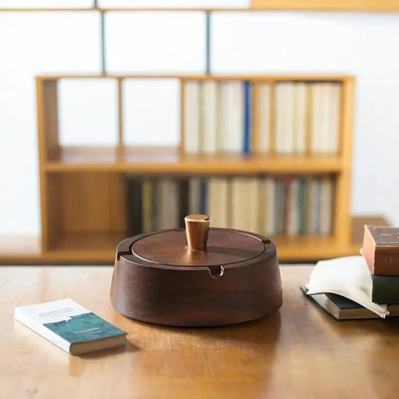 Natural Wood Ashtray with Lid – Iron Core, Square & Circle Wood Ashtray Nixie