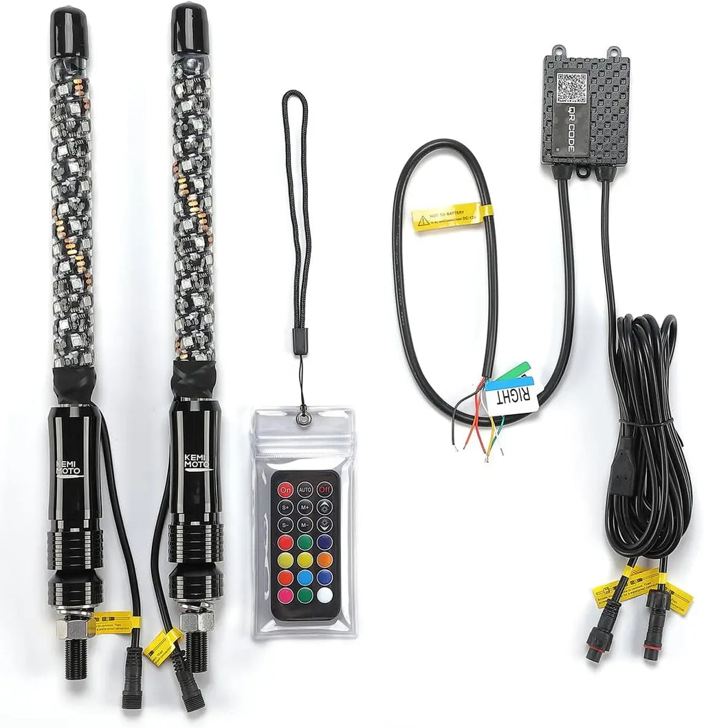 KEMIMOTO 3FT Spiral LED Whip Light | APP & RF Remote | IP67 LED Whip Light Nixie 1ft-31cm