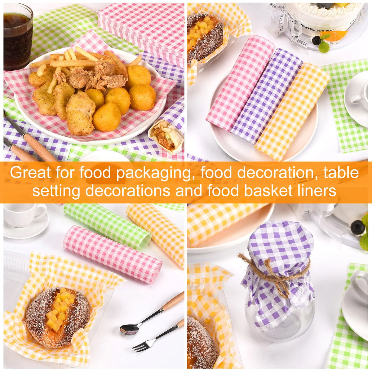 400Pcs Greaseproof Wax Paper Sheets – 4 Colors Food Liners Food Wrapping Paper Nixie