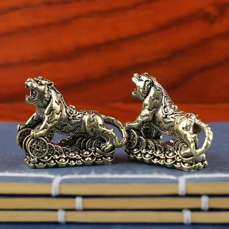 Brass Tiger Desktop Statue | Chinese Zodiac Metal Sculpture Decorative Figurine Nixie Default Title