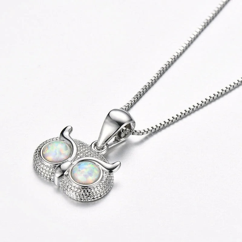 Women's Silver Blue Simulated Opal Owl Pendant Necklace Pendant Necklace Nixie