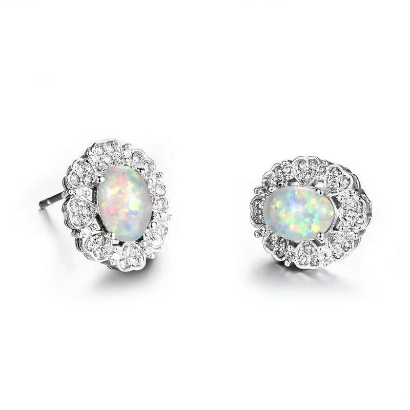 Vintage Blue White Glass Opal Stud Earrings – Nickel Free Stud Earrings Nixie