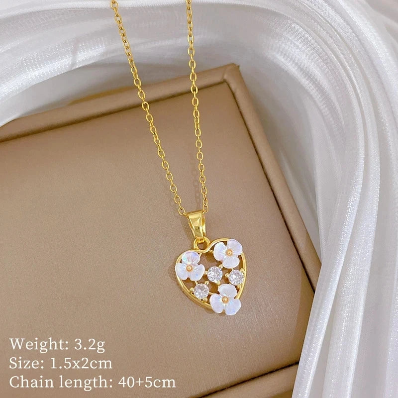 Heart Flower Pendant Choker Necklace – Gold Stainless Steel Pendant Necklace Nixie XL2606-265