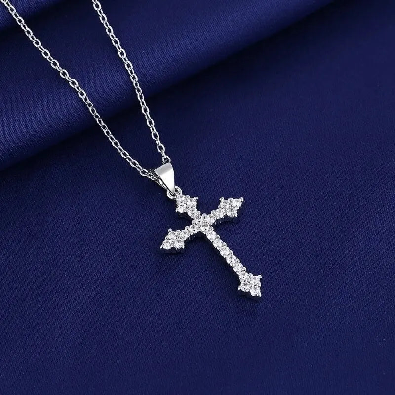 Women's Silver-Plated Cross Pendant Necklace with Rhinestones Pendant Necklace Nixie
