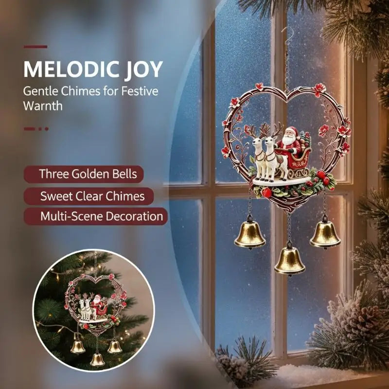 Santa Reindeer Acrylic Wind Chime | 3 Bells Christmas Ornament
