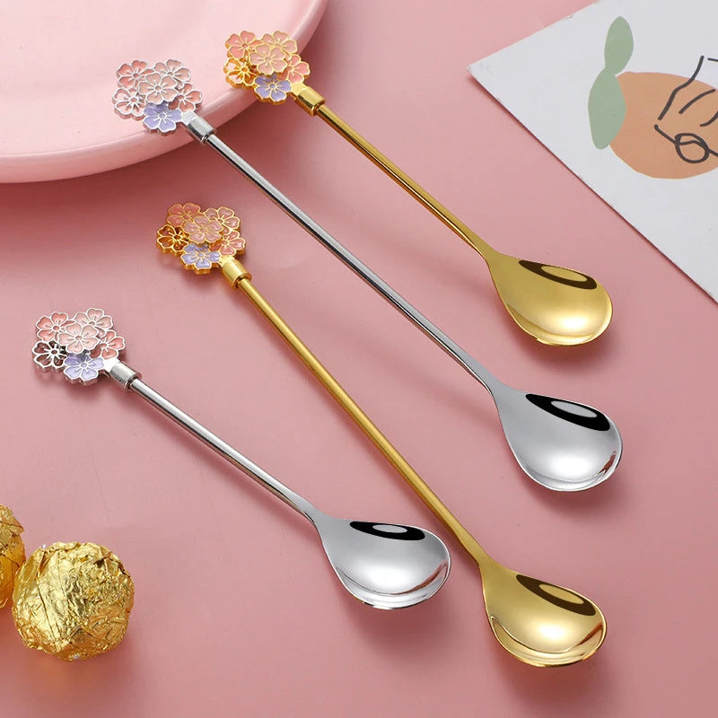 Stainless Steel Cherry Blossom Dessert Spoons, Set of 2 Decorative Dessert Spoon Nixie