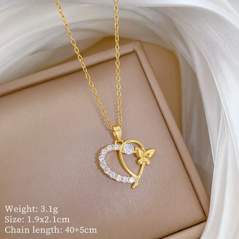 Heart Pendant Necklace | Gold Stainless Steel Choker for Women Pendant Necklace Nixie XL2606-195