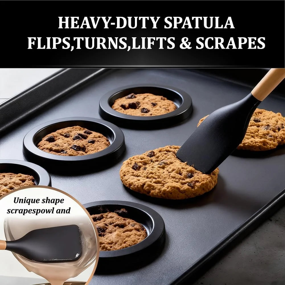 7-Piece Silicone Kitchen Utensil Set with Wooden Handles Kitchen Utensil Set Nixie