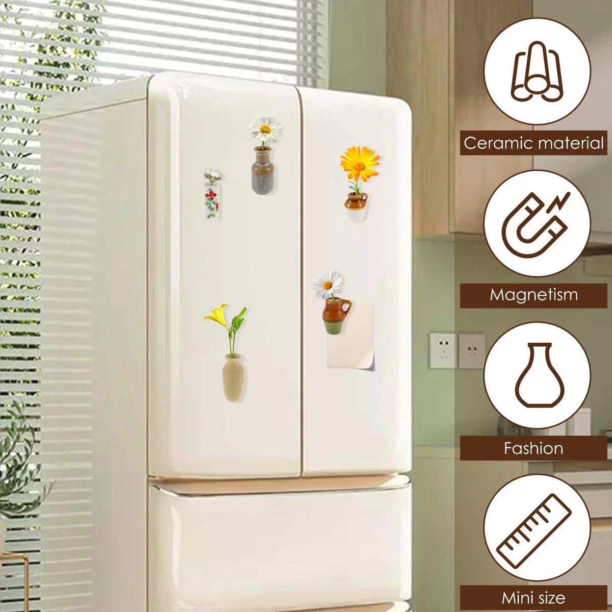 Ceramic Mini Vase Fridge Magnets Set – Plant Décor 3 or 5 Pcs Decorative Fridge Magnets Nixie