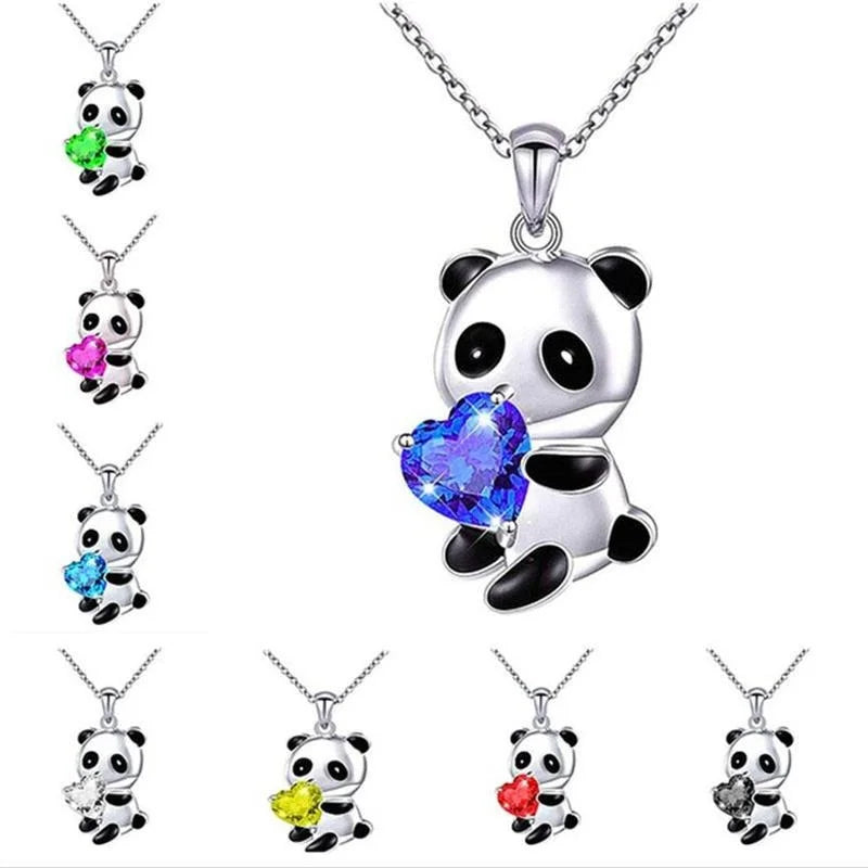 Panda Bear Zircon Pendant Necklace for Women – 9 Colors