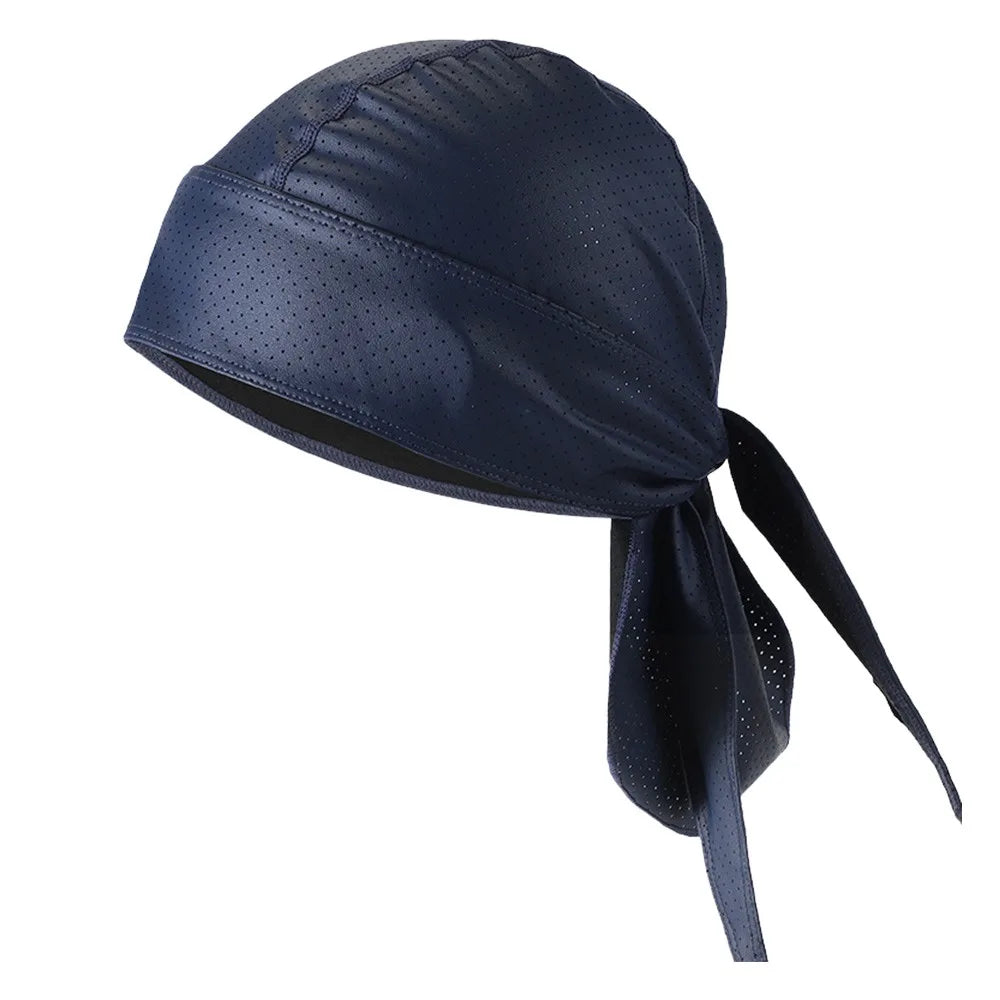 Hip Hop PU Durag Pirate Bandana Hat – Adjustable Head Scarf Durag Bandana Hat Nixie Royal blue