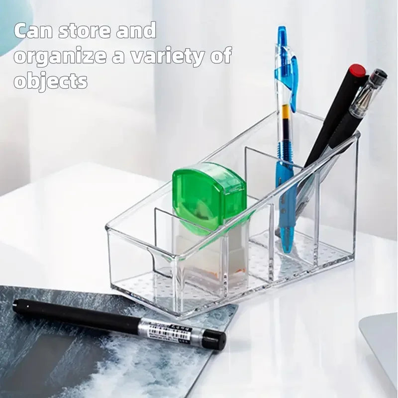 Clear 4-Compartment Desk Organizer – Remote & Makeup Holder Desk Organizer Nixie