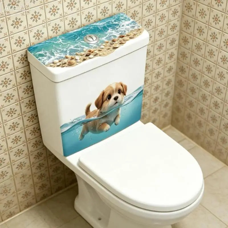 Cute Swimming Puppy Bathroom Wall Decal – Waterproof Sticker Bathroom Wall Decal Nixie