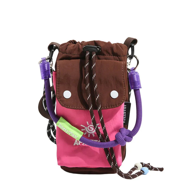 Color-Block Nylon Drawstring Crossbody Bag | Water Bottle Pocket