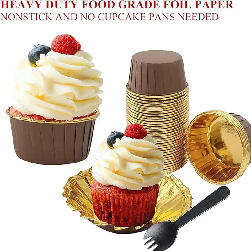 50Pcs Foil Cupcake Liners with Lids – Muffin Baking Cups Cupcake Baking Liners Nixie