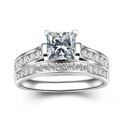Women's Silver-Plated Bridal Band Ring Set | Sizes 6–10