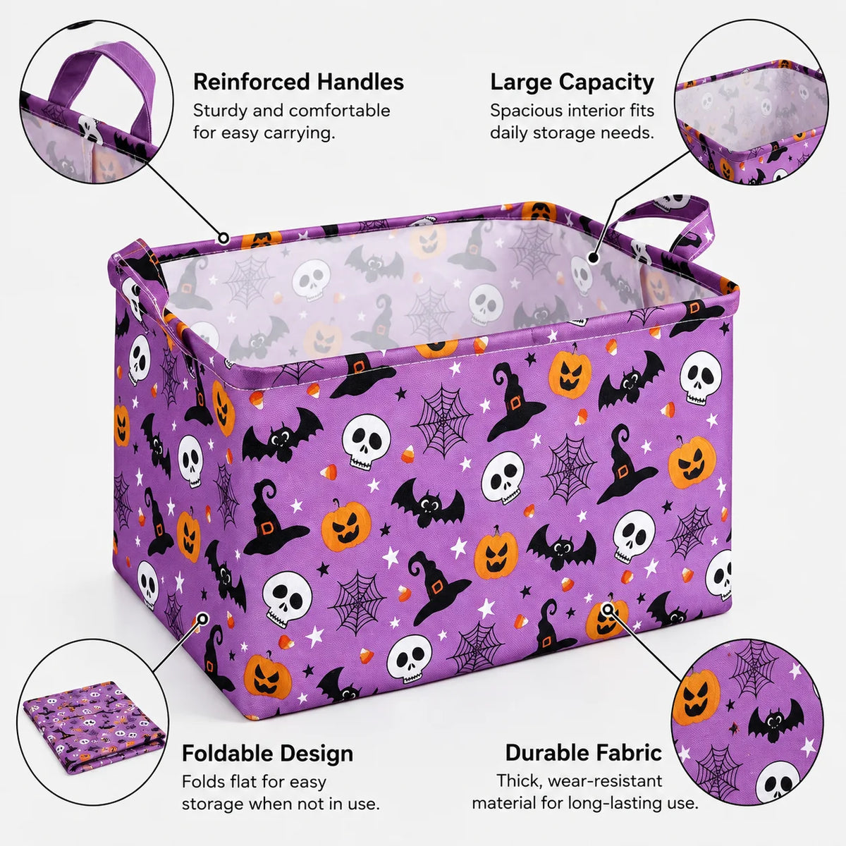 Foldable Halloween Storage Basket – Large Canvas Bin with Handles Storage Basket Nixie