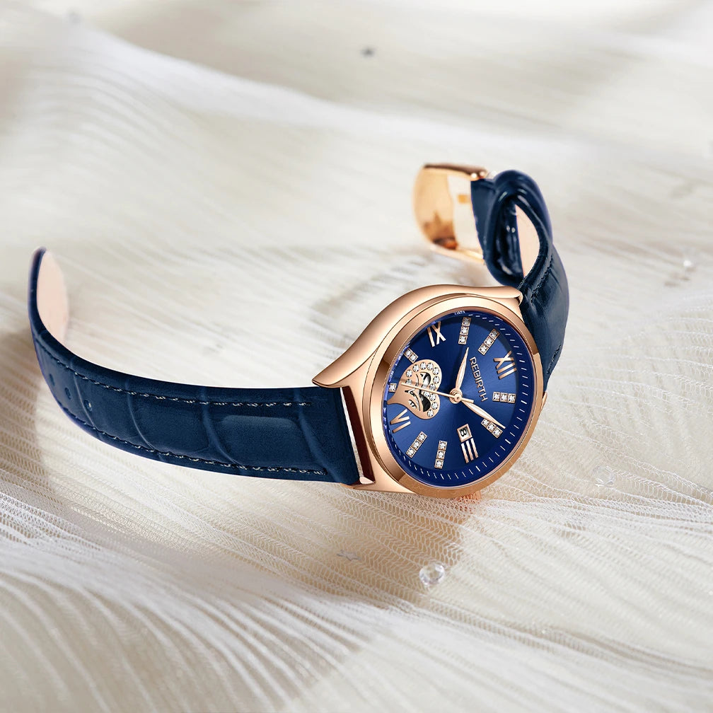 REBIRTH Women's Quartz Watch | Leather Band Roman Numeral