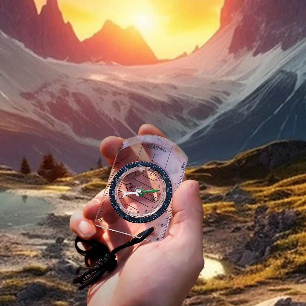 Mini Transparent Compass Map Ruler – Hiking Camping Navigation