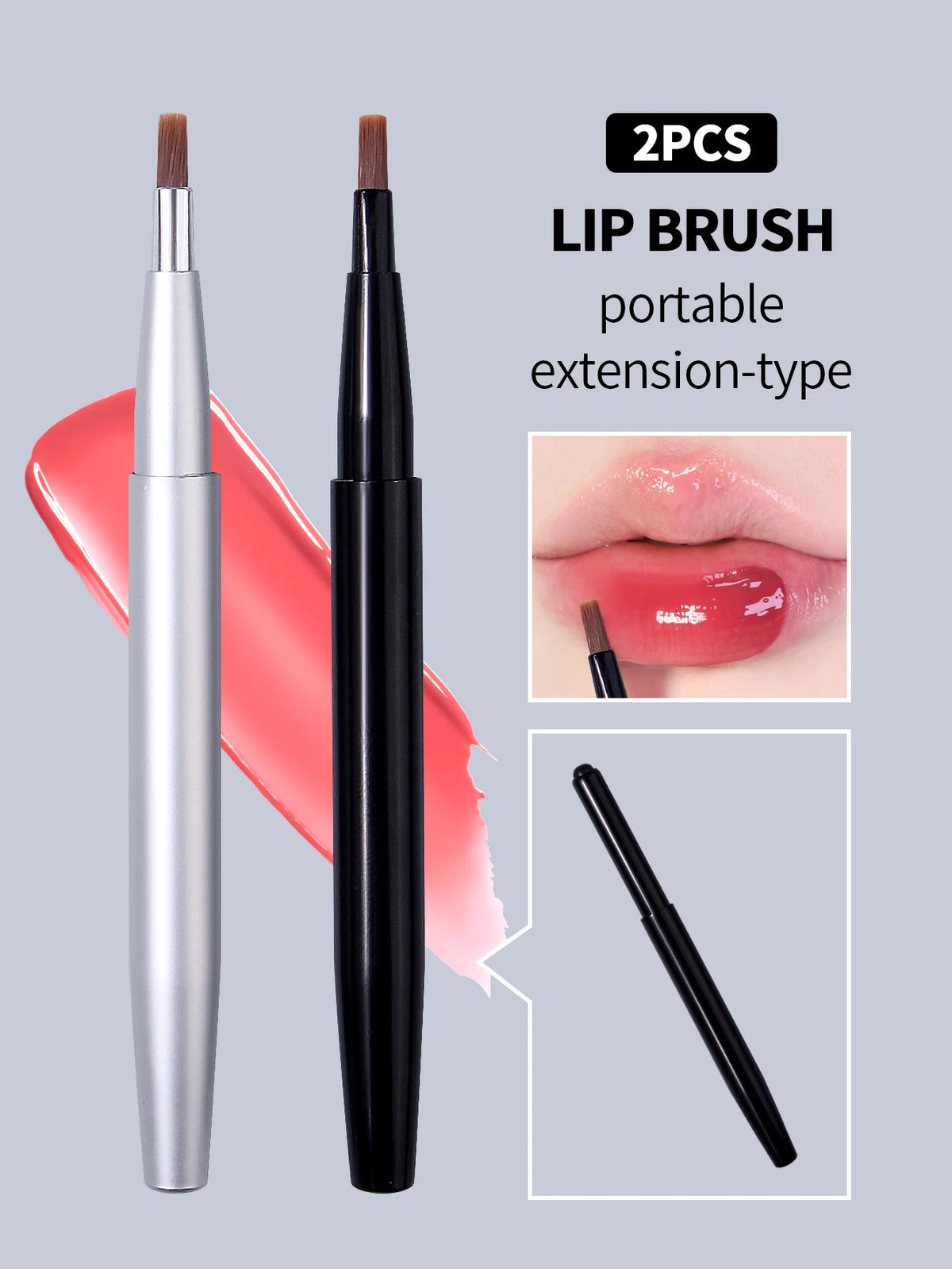 Retractable Double-Headed Lip Brush with Cap – 2 Pcs | Nixie Lip Makeup Brush Nixie