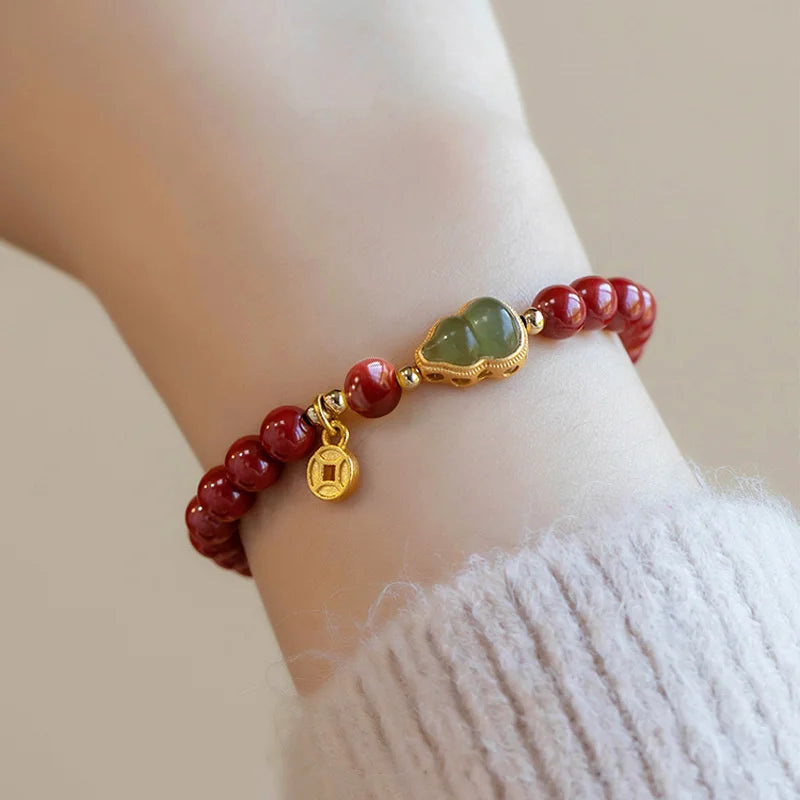 Lucky Jade & Cinnabar Bead Charm Bracelet for Women | Good Luck Charm Bracelet Nixie 6mm-3