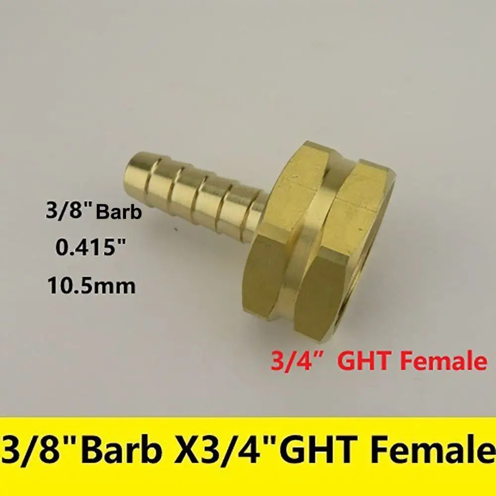 Brass Barb Fitting 3/8"–3/4" x 3/4" GHT Garden Hose Adapter Brass Hose Fitting Nixie