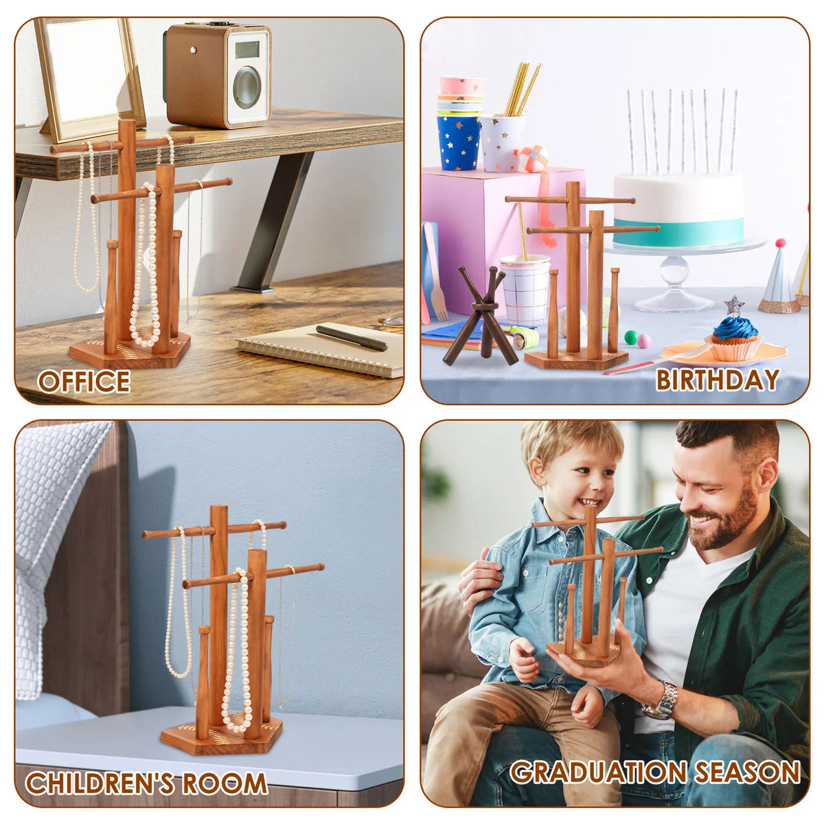 Wood Baseball Ring & Necklace Display Stand with Baseball Stand Ring Display Stand Nixie